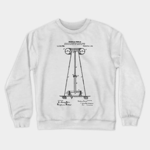 Tesla Coil Patent Black Crewneck Sweatshirt by Luve